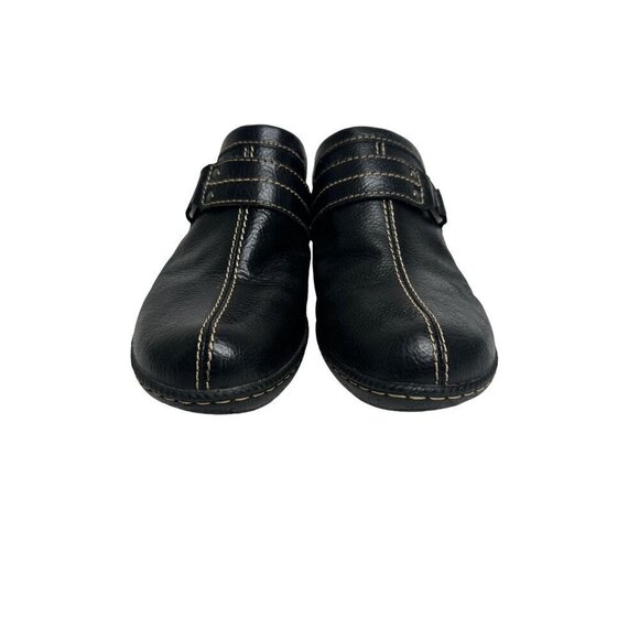 Eurosoft Black Upper Leather Slip-On Clogs Heeled Comfort Mules With Buckle - Picture 4 of 16